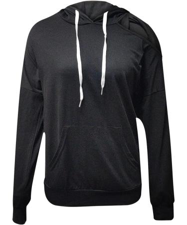 Modedress Women's Drawstring Hoodie Sweatshirt with Pockets - Black | Autumn Long Sleeve Pullover Top | Size Medium - Buy Online on GoSupps.com