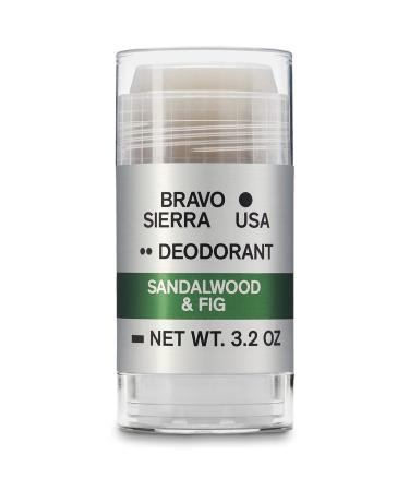Aluminum-Free Natural Deodorant for Men by Bravo Sierra- Long Lasting All-Day Odor and Sweat Protection - Sandalwood and Fig, 3.2 oz - Paraben-Free, Baking Soda Free, Vegan and Cruelty Free - Will Not Stain Clothes Sandalwood & Fig 1 Pack