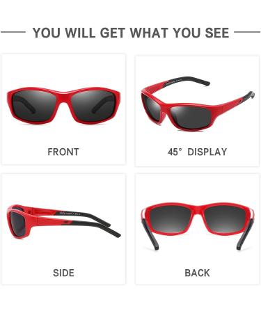 DUCO Polarized Sunglasses for Kids - UV400 Protection Flexible Rubber Red/Black | Boys & Girls - Buy Online on GoSupps.com