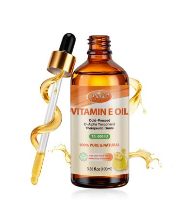 Huile de Vitamine E - 100% Pure et Naturelle Vitamine E Huile 70 000 UI pour la Peau le Visage les Cheveux les Ongles et les Cicatrices Hydratation Profonde et Raffermissement de la Peau