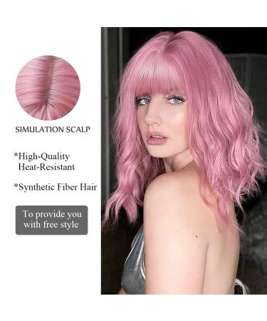 Oefei 14 Inch Short Wavy Pink Bob Wig - Heat-Resistant Synthetic Hair for Cosplay & Daily Use - Perfect for Parties - Buy Online on GoSupps.com
