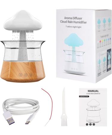 Rain Cloud Humidifier with Essential Oils Set | 7-Color Aromatherapy Diffuser - Remote Control & Wooden Design for Bedroom - Buy Online on GoSupps.com