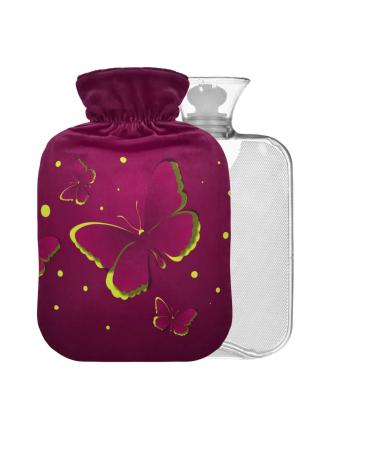 Butterfly Hot Water Bottle with Cover 1L Small Hot Water Bag for Pain Relief Headaches Neck and Shoulders BPA Free