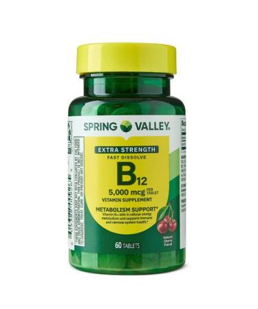 H4U Spring Valley Extra Strength Vitamin B12 Cherry 5000 mcg 60 Count Supplement Fast Dissolve Tablets for Metabolism Support