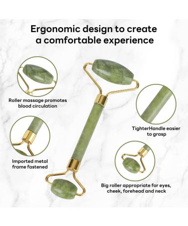 Jade Roller & Gua Sha Facial Tool 100% Natural Facial Stone Face Roller Face Massager for Skin Tightening Neck Eye Treatment Anti-aging Rejuvenate Remove Wrinkles and Puffiness (Green) - Buy Online on GoSupps.com