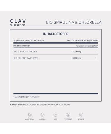 CLAV Organic Spirulina Chlorella 3000 mg - 360 Tablets - Buy Online on GoSupps.com