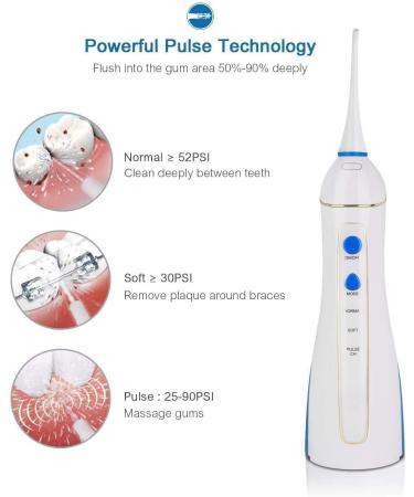 KouRy Cordless Water Flosser - 3 Modes Portable Dental Irrigator with 5 Jet Tips for Travel Braces & Bridges Care | Rechargeable Oral Cleaner - Buy Online on GoSupps.com