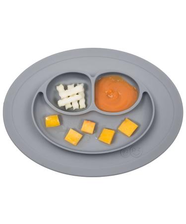 ezpz Mini Mat (Gray) - 100% Silicone Suction Plate with Built-in Placemat for Infants + Toddlers - First Foods + Self-Feeding - Comes with a Reusable Travel Bag - 6 months+ Grey