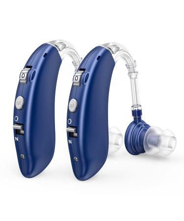 Hearing Aids for Seniors, Rechargeable with Noise Cancelling, Nano Hearing Aids,Digital Hearing Amplifier for Hearing Loss, Invisible Hearing Aid,Ear Sound Amplifier,Hearing Devices Assist(BLUE)