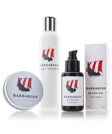 Mr. Burton's Barbarian Beard Care Set - 3 pieces - including beard oil + beard balm + beard care shampoo