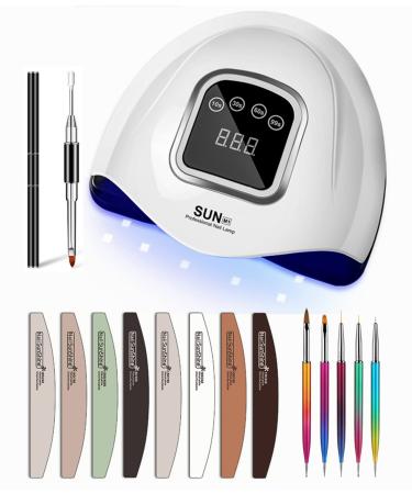 UUBeauty UV LED Nail Lamp Set, with Emery Boards Nail File,Dual Purpose Nail Brushes,Gel Polish Manicure Dryer with 45pcs LEDs, 4 Timer Settings, Professional Nail Art Tools (Black)