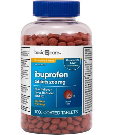 Amazon Basic Care Ibuprofen Fever Reducer and Pain Relief - 1000 Coated Tablets - 200 mg. 