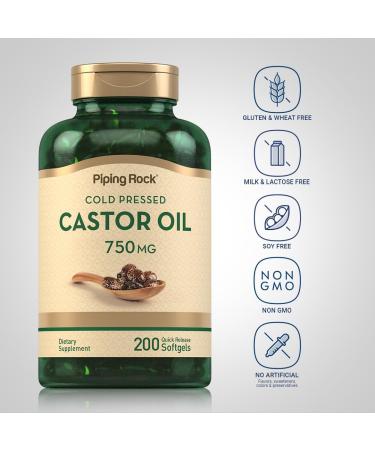 Buy Piping Rock Castor Oil Softgel Capsules 750mg - 200 Count | Cold Pressed Non-GMO & Gluten Free Supplement for Optimal Health - Buy Online on GoSupps.com