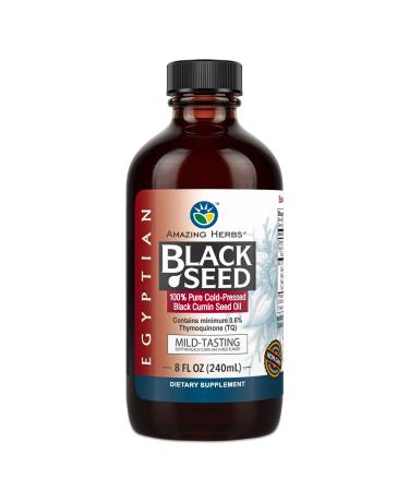 Amazing Herbs Egyptian Black Seed Oil - Gluten Free, Non GMO, Cold Pressed Nigella Sativa Aids in Digestive Health, Immune Support, Brain Function, Mild Flavor - 8 Fl Oz