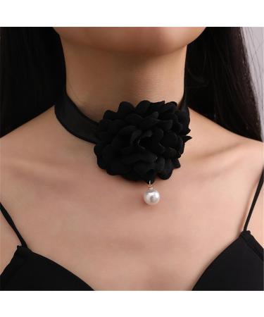 OralGos Camellia Necklace - Floral Choker & Rose Flower Jewelry for Women & Girls | Elegant Black Fabric Accessory - Buy Online on GoSupps.com