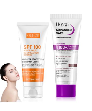 Lezehea Sunscreen SPF 100 pack of 2 sunscreen for face and body SPF 100 sun blocker soothing sunscreen waterproof nongreasy easy to use sun protection for travel outdoor 65 g 2er Pack