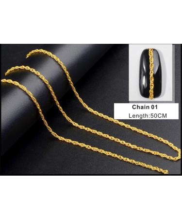 Mezerdoo 1Pcs 3D Punk Gold Silver Nail Art Decal Tips Tiny Line Chain Nail Studs Charming Metal UV Decorations DIY Manicure Design Tools (Chain 01) - Buy Online on GoSupps.com
