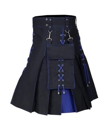 Kilt rock men Scottish 4xl Scottish kilt shoes simple and stylish medieval Scotland folding skirts punk skirts with contrast pockets high waist short skirt slim fit regular blue s