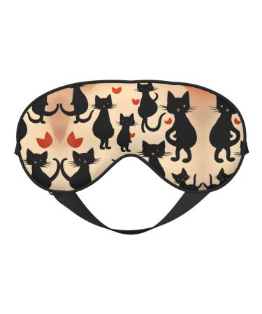 SSIMOO Happy Walking Kitty Print Double-Sided Eye Mask Soft and Light Blocking for Enhancing Sleep Quality Black