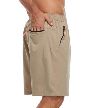 SPOSULEI Men's Athletic Hiking Shorts Water Resistant Quick-Dry Lightweight Outdoor Sweat Shorts with Zipper Pockets Khaki Large