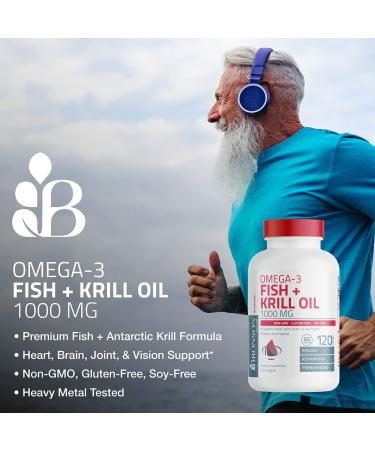 Bronson Omega-3 Fish + Krill Oil 1000 MG EPA DHA Astaxanthin Premium Blend - 120 Softgels - Buy Online on GoSupps.com