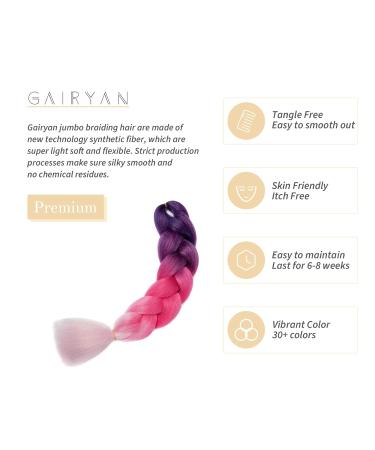 Gairyan Jumbo Braids Extensions 100g - 60cm Ombre Synthetic Braiding Hair for Box & Crochet Braid - Purple Rose Red & Pink - 1 Piece Afro Hair - Buy Online on GoSupps.com