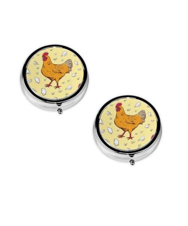 Chicken Chick Printed Mini Round Pill Box Pill Box 3 Compartment Medicine Pill Case Pill Organizer Travel Pillbox Portable Pill Box for Pocket Home Office Use
