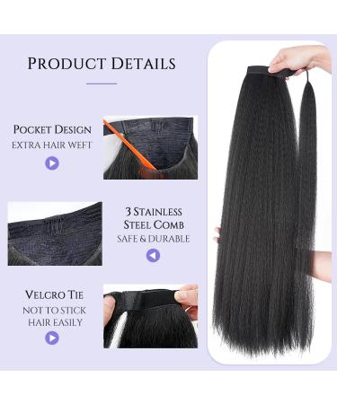 30 Inch Kinky Straight Wrap Around Ponytail Extension | Long Italian Yaki Synthetic Hair | Natural Black (1B) | Soft & Natural Hair Extension for Black Women - Buy Online on GoSupps.com