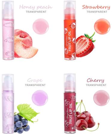 Jomewory 4 Lip Oil for Girls Fruity Flavors Rolling Ball Lip Oil Set Moisturizing Lip Balm Transparent Lip Gloss Kit Roll-on Lip Gloss Set Transparent Lip Gloss for Dry Lips - Buy Online on GoSupps.com