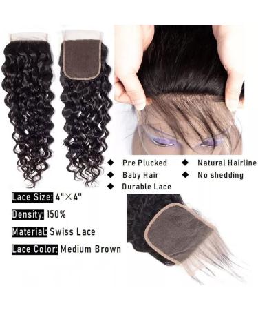 Water Wave Human Hair Bundles with Free Part Lace Closure - 10A Unprocessed Deep Curly Hair, Natural Color (24 26 28+22) - Wet and Wavy Bundles with 4x4 Closure - Buy Online on GoSupps.com