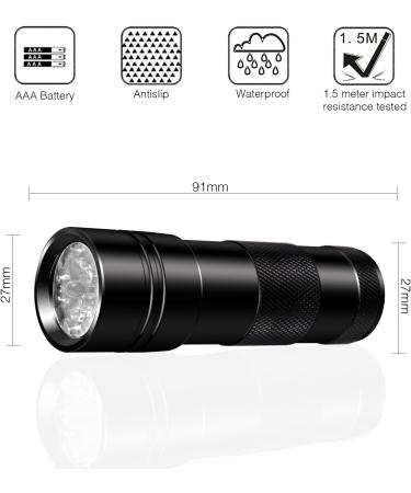 Inf Flashlight UV Black Light - 12 LED Ultraviolet Flashlight (395nm) for Geocaching Pet Urine Detection & More - Buy Online on GoSupps.com