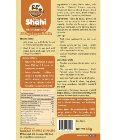 Unique Farms Canada Shahi Gravy Mix (White Gravy Mix 45g) White Gravy Mix / Shahi Gravy Mix45g - Buy Online on GoSupps.com