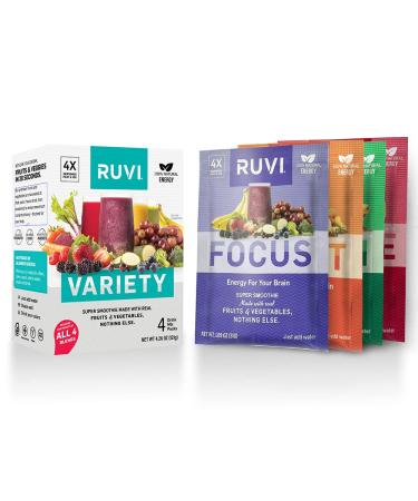 Ruvi Natural Energy Smoothies | Sample 4-Pack | Fruit and Vegetable Drink Mix | Freeze-Dried Juice Powder | Delicious Flavor Variety Packs | On-the-Go Healthy Snack | Clean-Ingredients | Vegan | Gluten-Free & Non-GMO |