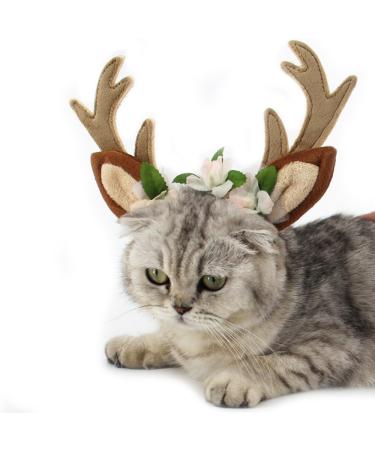 FLAdorepet Dog Elk Antler Reindeer Hat Cap Dog Cat Pet Christmas Costume Outfits Small Big Dog Hat Headwear Hair Grooming Accessories Brown S(for cat and small dog)