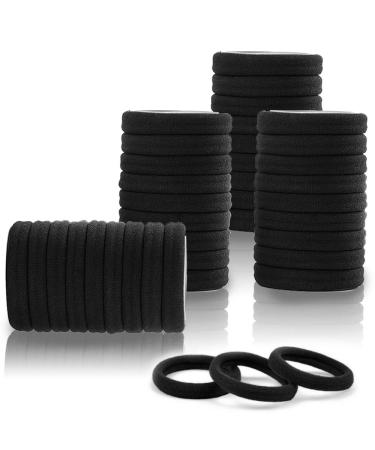 100PCS Black Hair Ties for Women, Seamless Cotton Hair Bands, No Crease No Damage Hair Tie for Thick Thin Hair, Soft Ponytail Holders Hair Accessories for Girls