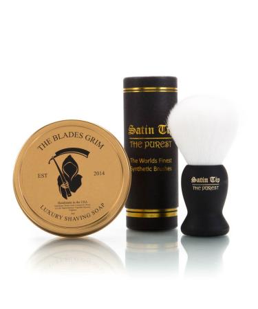 & Satin Tip White Synthetic Shave Brush & Smolder Soap Kit