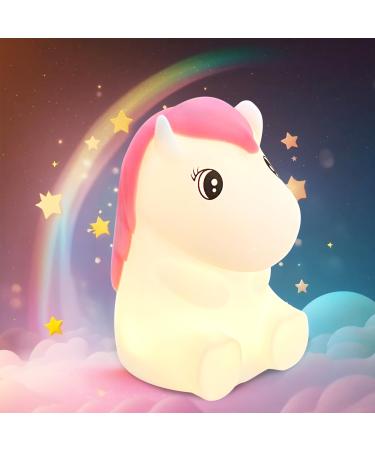 Attivolife Cute Horse Kids Night Light Silicone Unicorn Lamp with Touch Control Dimming Timer & Rechargeable Animal LED Portable Nightlight - Best Bedside Lamp & Bedroom Decor for Girls & Toddlers