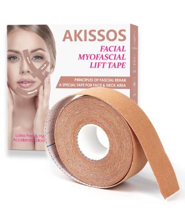 Akissos Facial Myofascial Lift Tape Face Lift Tape Face Toning Belts Anti Wrinkle Patches Anti Freeze Stickers Neck Lift Tape Unisex For Firming and Tightening Skin 2.5cm*5m 1 Roll