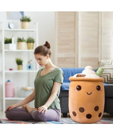 Hpory Bubble Tea Plush Pillow - Boba Milk Tea Cup Soft Toy with Strawberries - 23cm Brown Kids Stuffed Throw Pillow - Buy Online on GoSupps.com