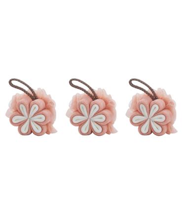 HOIRIX 3Pcs Flower Shape Bath Shower Loofah Sponge 50g/pcs Bath Mesh Pouf Shower Ball Exfoliating Sponge (Color : Pink  Size : 3Pcs) 3Pcs Pink