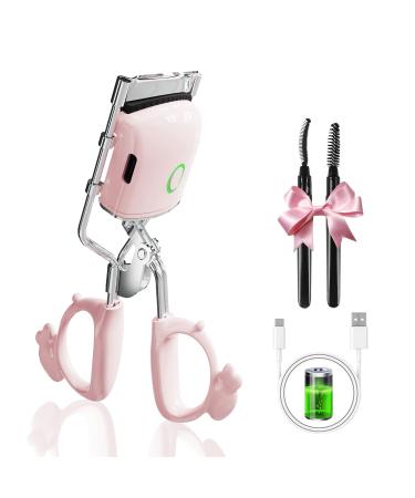 Asimebesty Heated Eyelash Curlers Electric Eyelash Curler Metal 2 Modes and Sensing Heating Silicone Lash Pads for Naturally Curled Lashes Long Lasting Rechargeable Portable Eye Lash Curler Pink