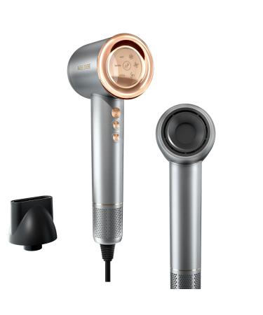 High Speed Hair Dryer 110000 RPM Brushless Motor Nano-Plasma Blow Dryer 1500W Portable Quiet Electric Hair Dryers Low Noise Dryer for Home Kids and Travel Use Silver