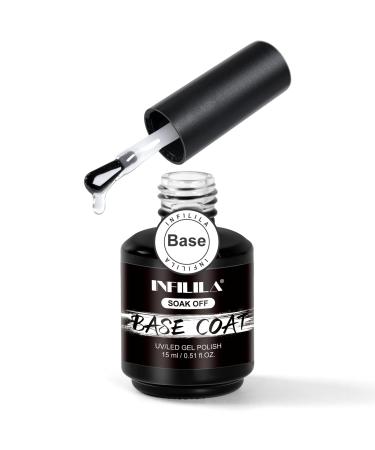 NXJ INFILILA Rubber Base Nail Gel Base Coat Nail Polish 15ml Soak Off Gel Base Coat Shine Finish and Long Lasting Soak Off Base Coat Gel Polish UV Led for Home DIY & Nail Salon