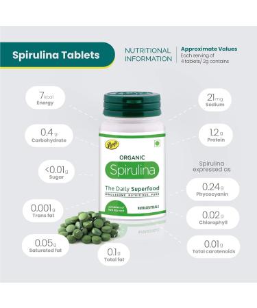 Generic Viva Organic Spirulina Tablets - Most Bio-Available Protein & Nutri-Dense Superfood | Immunity and Health Supplement | Metabolism Booster | 100% Vegan | 60 Tablets (500mg Each) - Buy Online on GoSupps.com