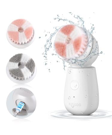 KINGDO Spin Facial Cleansing Brush Rechargeable  Face Scrubber Rotate 2 Brush Heads  3 Modes for Deep Cleaning Exfoliating Removing Blackhead Massaging Holiday Gifts Set for Women/Grils White 0