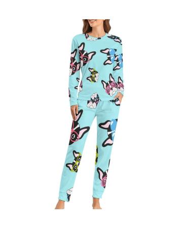 French Bulldogs with Glasses Women's Pajama Sets Two Piece Long Sleeve Lounge Sleepwear with Pockets 3X-Large