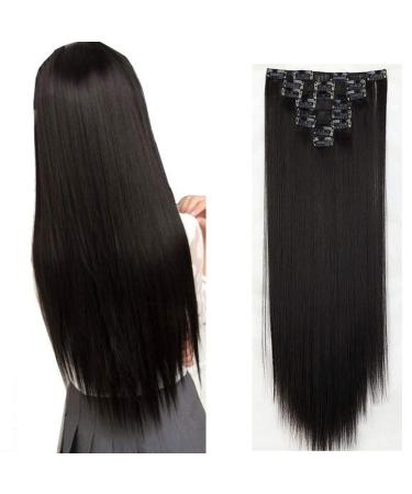 SEGO 8 Pieces Clip In Hair Extensions Straight 18 Clips Full Head Clip In Hairpiece Hot Stylish Hair 23" Inch Natural Black 23" Natural Black