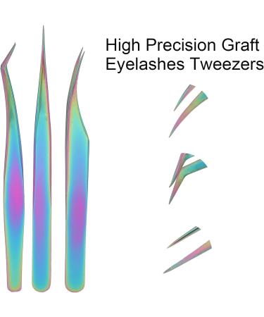 Nail Art Tweezers False Eyelashes Tweezers 3 Pieces Curved and Pointed Straight Half-Curved Makeup Tweezers Rainbow Stainless Steel Precision Jewelry-Making T - Buy Online on GoSupps.com