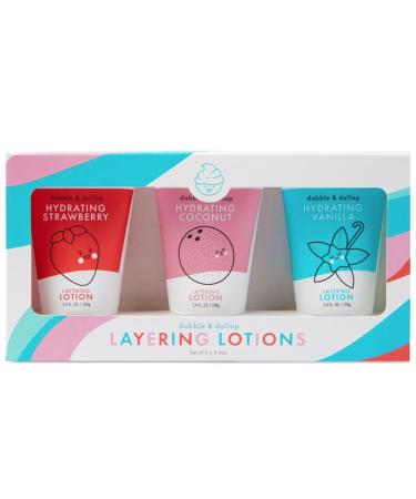 Dabble & Dollop Layering Lotion Set Hydrating Strawberry Coconut and Vanilla Scented Lotions for Kids All-Natural USA Made Dermatologist Tested Vegan & Cruelty-Free (Set of 3)
