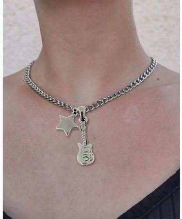Oralgo Guitar Star Collarbone Chain Necklace | Adjustable Metal Music-Inspired Jewelry for Women - Buy Online on GoSupps.com